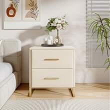 HOKZYHOUSE 2 Stücke Nachttisch mit 2 Schubladen, Beistelltisch mit Metallbeine, Nachtschrank, Nachtkästchen,  für Wohnzimmer, Schlafzimmer, Beige