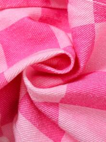 Baby Girl Casual Fashion Pink Plaid Print Wide Leg Jeans, Pleated Waist And Elastic - Pink - View 6