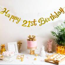 1 cái Cờ treo trang trí sinh nhật lần thứ 13/16/18/21/30/40/50/60 màu vàng, biểu ngữ kỷ niệm, đồ trang trí tiệc vui vẻ - Vàng - Xem 5