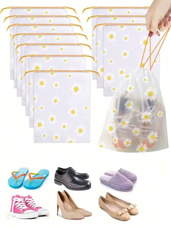 10/8/5/2/1pc Clear Plastic Storage Bag, Portable Travel Shoe Packaging Bag, Waterproof Shoe Bag, Drawstring Shoe Bag Organizer, For Men And Women - Cartoon