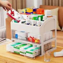 透明抽屉式药品收纳盒（2/3/4层），紧凑型急救储物盒，可存放药丸和维生素，多功能台面收纳架，可放置化妆品/文具 - 节省空间的梳妆台和办公用品 - 無色 - 查看 7