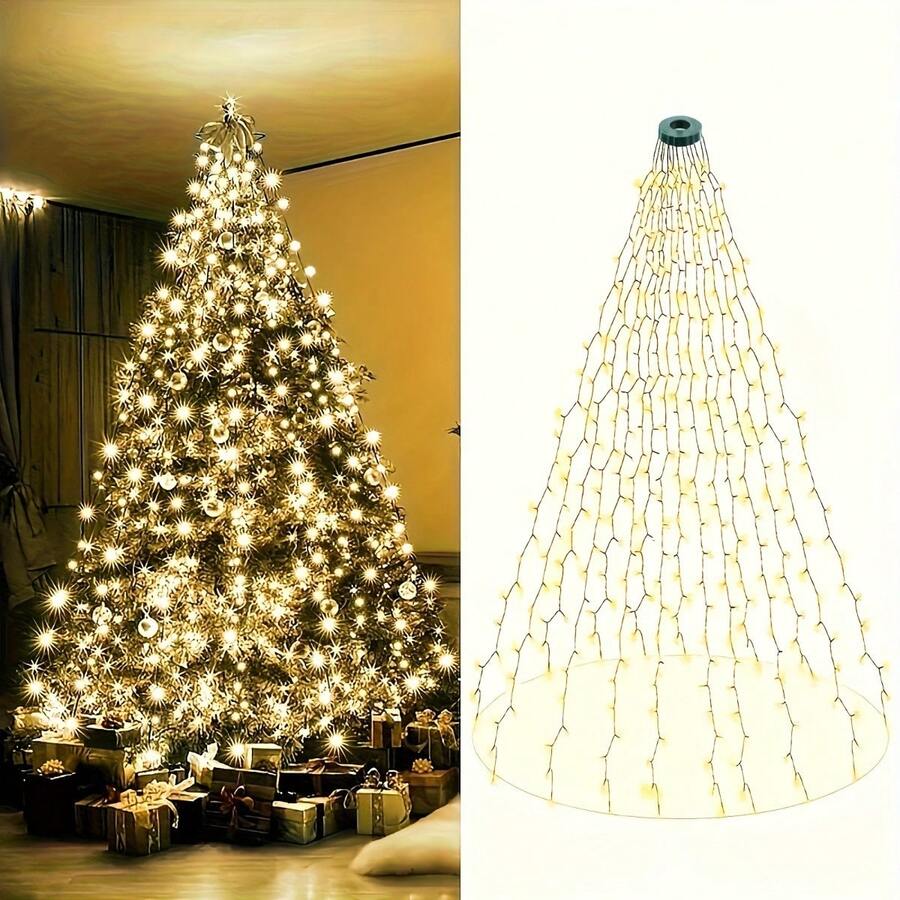 200 LED USB Waterfall Tree Fairy String Lights, With Remote Control Button, Wall-Mounted, For Christmas Decoration, Copper Wire And Plastic Shade, Brush Finish Christmas Decoration XMAS Decor Christmas Tree Gift Decor Thanksgiving Wedding Home Decor Home Decor Fall Decor Autumn Decor Birthday Decorations For Gifts Party Supplies Indoor Outdoor Garden Holiday Festival Decor Halloween Decor Wall Decor Halloween Ornaments - 彩色 - 查看 1