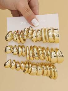 1-18pairs Fashionable Big Size Glossy Gold Spray-Coated ABS Plastic Earring Set, Skin-Friendly, Minimalist Geometric Earrings For Ladies'All-Day Wear