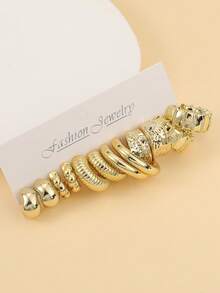 6-18对时尚镀金ABS塑料耳环套装，亲肤简约几何耳环，适合日常佩戴 - 金黃色 - 查看 9