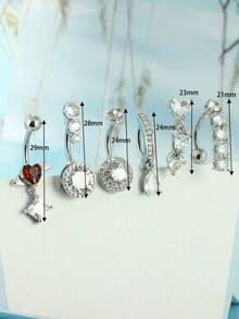 6pcs/Set Dangling Belly Button Rings, Women's 14G Stainless Steel Dangle Belly Button Ring Set With Heart Shaped Navel Piercing Jewelry, Valentine's Day Gift - Mix Belly Ring - View 19