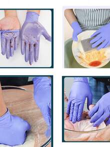 A Box Of 100pcs Containing Nitrile Gloves For Household Kitchen Dishwashing, Waterproof And Durable Cleaning Products, Household Gloves, And Cleaning Gloves - Purple - View 4