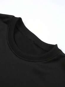 Men's Casual Crewneck Sweatshirt With Stylish Print - Soft Polyester Fiber, Machine Washable - 黑色 - 查看 6