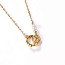 1pc Minimalist Gold Pearl Double Ring Pendant Necklace, Classic Chain Design Suitable For Women's Daily Wear, Fashionable Accessory