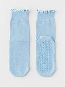 1Pair/6Pairs Solid Color Yoga Socks With Rolled Edges, Non-Slip Mid-Calf Socks For Indoor Fitness And Pilates, Seamless Sports Socks For Women