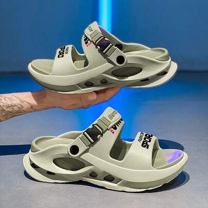 Men's New Summer Outdoor Vacation Beach Versatile Fashion Indoor Non-Slip Buckle Dual-Color Letter Detachable Sandals, Couple Style