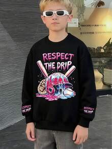 Boys' Back To School Baseball Equipment Print Crewneck Pullover Sweatshirt - Soft.Tween Boy Clothes.Tween Boy Clothes. Machine Washable, Versatile - Fall Winter Casual,For School, Vacation And Shopping Outfits