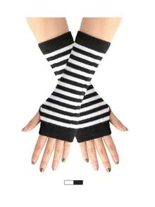 1 par de guantes sin dedos tejidos con calentadores de brazos a rayas, diseño con agujero para el pulgar, regalos para hombres y mujeres