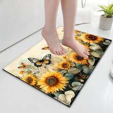1 pièce Tapis de bain, tapis de cuisine, paillasson imprimé tournesol en fausse laine confortable - microfibre super douce, convient pour la cuisine, la salle de bain, le paillasson décoratif