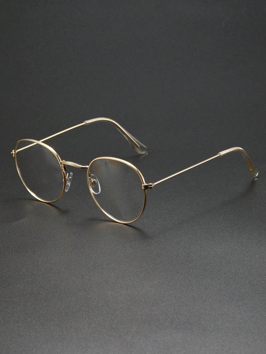 1pc Men Clear Glasses For Reading Eye Protection Daily School Life Clothing Business Accessories - 1pc 金白平 - 查看 1