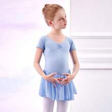 E.DANCE 1 件装少女粉色短袖舞蹈紧身衣配雪纺裙、芭蕾和体操服、芭蕾舞裙、连体衣 - 藍色 - 查看 4