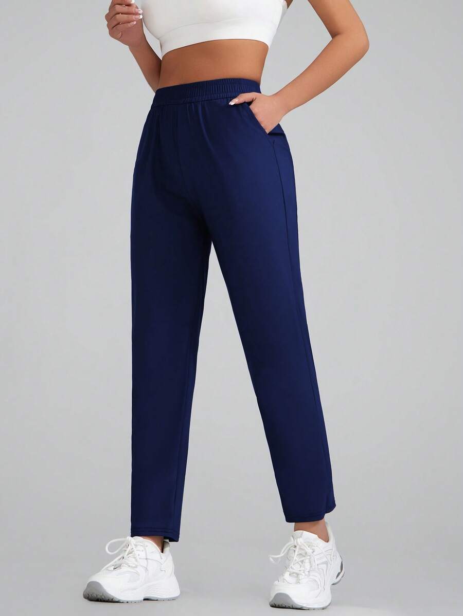 Nouveaux pantalons de sport décontractés à poches patchwork pour femmes - Bleu marine - Voir 1