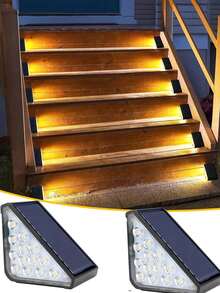 2/4pcs Warm Light 13LED Solar Stair Lights, Outdoor Safety Lighting Ground Lights, Warm LED Night Lights, Triangular Minimalist Stair Lights, Auto On/Off Daytime, Semi-Recessed Installation, Lithium Battery, Solar Powered Charging, Outdoor Garden Decor, Outdoor Lighting | Modern Stair Lighting | Solar Charging Lights, Garden, Entrance, Hallway, Walkway, Patio, Party Decor Lights, Christmas Decor, Halloween Decor, Indoor/Outdoor Floor Decor, Camping Decor - Step Light-warm Color - View 12