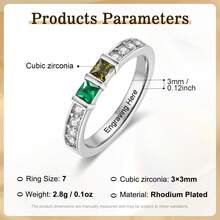 1pc Personalized Birthstone Ring, Custom Ring, Gemstone Ring, Gift For Her, Birthstone Jewelry, Birthday Gift, Mother's Day Gift - Silver - View 6