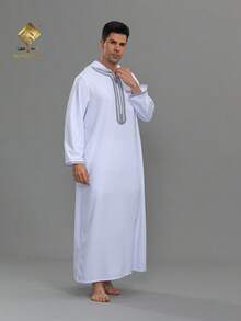AL HARAMAIN HARAMAIN 男士刺绣设计连帽摩洛哥风格长袍，长袖阿拉伯祈祷长袍，畅销连帽白色男士阿拉伯长袍，男士优雅阿拉伯长袍 - 柔软长袖祈祷服，可机洗，适合所有季节和宗教场合 | 圆领设计 | 光滑质地 | 男士正装男士传统阿拉伯长袍摩洛哥连帽款式 - 白色 - 查看 5