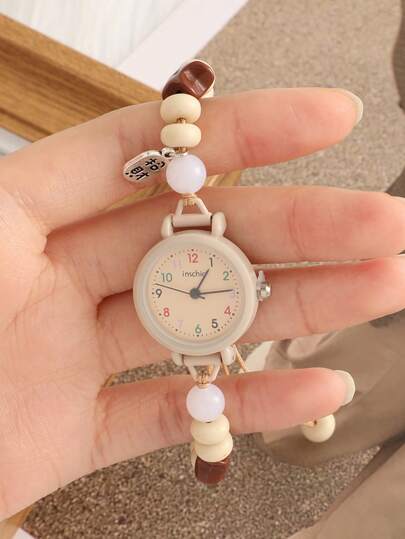1条中国风串珠塑料女士手表手链，彩色阿拉伯数字表盘，适合日常佩戴，可作为学生返校礼物