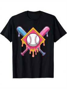 Kids' Baseball T-Shirt With Ice Cream Design - Black - View 1