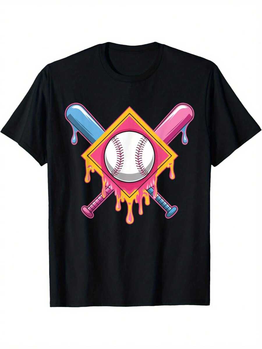 Kids' Baseball T-Shirt With Ice Cream Design - Black - View 1