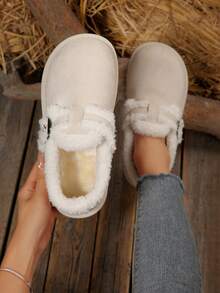 Pantuflas bohemias forradas térmicas y esponjosas, botas de nieve mullidas con suela gruesa, cálidas para interiores y exteriores