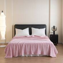 1pc Solid Color Tufted Texture Polyester Fiber Blanket, Modern Style, Suitable For All Seasons, No Pillow Case Included - Pink - View 2