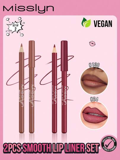  MISSLYN 2-Piece Smooth Lip Liner Set, Smooth Lip Liner, Long-Lasting Base Makeup, Long-Lasting Color, Easy Application, Lip Liner, Y2K Makeup Party Beach Travel Camping Outdoor Gift, Rose Fashion Girl New Year Cosmetics Cosplay