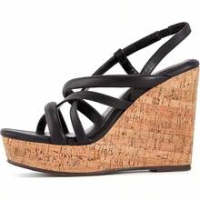 Women Platform Wedge Sandals Cork Slingback Wedges Espadrilles Heels Summer Fashionable Shoewear - Black - View 3