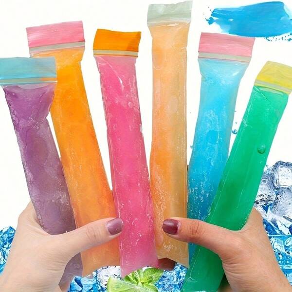 50pcs Disposable Stackable Ice Cube Bags, Durable Colored Plastic Freezer Bags, Suitable For Cocktails, Beverages, Summer Essentials, Party Supplies, Beverage Cooling Necessities