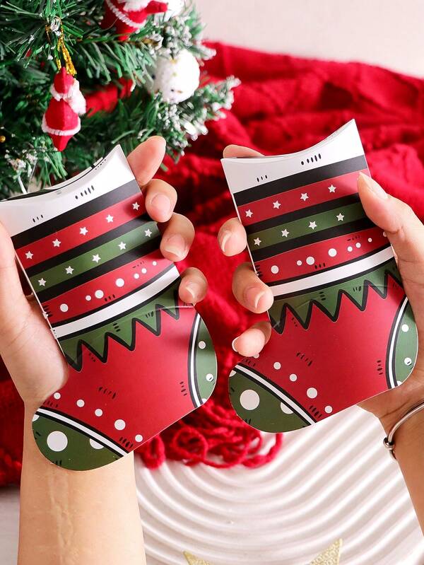 10 Christmas Stocking Shaped Gift Boxes, Luxury Paper Gift Packaging, Suitable For Holiday Parties, Candy, , Jewelry, Red Paper, Reusable Christmas Gift Boxes, Suitable For Family And Friends To Celebrate