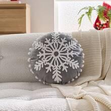 1 Stück Weihnachts-Rot Schneeflocke bestickte runde Kissenbezug, geeignet für Inneneinrichtung, Weihnachtsdekokissenbezug, Kissenfüllung nicht enthalten