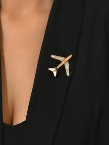 1 pieza Broche con diseño de avión con strass premium, accesorio estiloso para trajes y chaquetas de hombre - Dorado - Ver 1