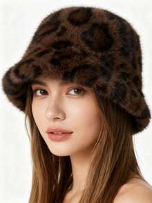 Leopard Print Bucket Hat For Women, Flattering & Thick Warm Cap