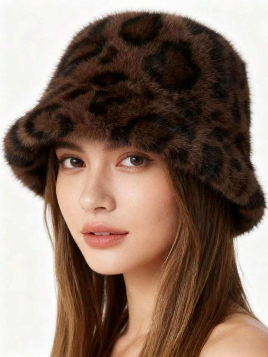 Leopard Print Bucket Hat For Women, Flattering & Thick Warm Cap - A - View 1