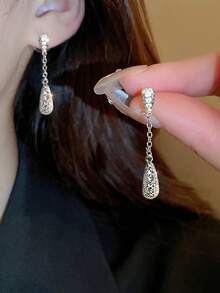 1 Pair Sparkling Cubic Zirconia Encrusted Water Drop Dangle Earrings