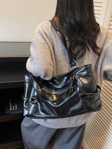 1 buc Geantă tote vintage de mare capacitate, Geantă crossbody vintage din PU, Set geantă de mână și portofel casual pentru femei, Genți tote pentru școală. Esențiale pentru facultate, Geantă de stradă și japoneză pentru femei Genți mari la modă pentru femei, Genți tote noi pentru femei