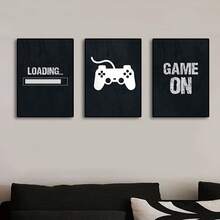 3 Stück Wandkunst Poster Moderne Spiel Wandkunst, Schwarz-Weiß Spiel Drucke, Geschenk für Kinder, Leinwandbilder, Dekoration für Gaming Zimmer junger Menschen