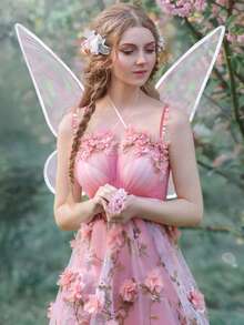 2 件成人仙女翅膀套装，女士喜爱蝴蝶翅膀、天使翅膀、万圣节派对女士仙女服装 - 多色 - 查看 4