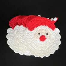 2/4pcs Handmade Crochet Santa Claus Coaster - Festive Red & White Christmas Decor, Fabric Drink Coaster For Holiday Table Setting, Hand Wash Only, Unique Christmas Gift - Multicolor - View 8