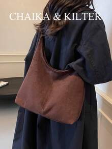 Túi đeo vai CHAIKA & KILTER 2 chiếc bằng vải da lộn màu trơn dành cho nữ, kiểu dáng hobo thời trang retro, túi đeo vai hình lưỡi liềm, tay cầm phía trên, khóa kéo, dây đeo vai có thể điều chỉnh, thích hợp sử dụng hàng ngày và ngoài trời. - Cà phê - Xem 6