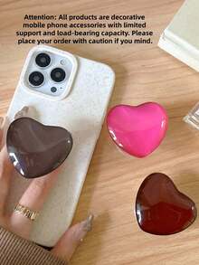 1/心形玻璃材质手机气囊支架装饰手机，可伸缩折叠，承重有限，浪漫少女心形手机支架，适合作为情人节礼物和节日礼物送给女孩 - 彩色 - 查看 3