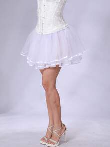 白色黑色洛丽塔可爱无骨蓬蓬裙角色扮演衬裙女式衬裙芭蕾舞裙配缎带万圣节 - 白色 - 查看 10