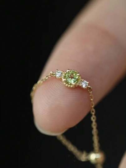 خاتم فضة إسترليني عيار 925 للنساء، مرصع بزركونيا زيتونية مطلية بذهب عيار 14 قيراط، تصميم قابل للتعديل، هدية مجوهرات فاخرة، مناسبة للمناسبات والعطلات والاستخدام اليومي للنساء