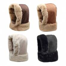 1pc Faux Suede Fleece Balaclava Hat, Winter Neck Warmer Windproof Ski Mask Earflap Cap For Women