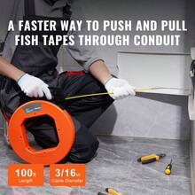 Fish Tape, 100 Ft, 3/16-Inch, Fiberglass Cable Guide With Enhanced Casing And Grip, User-Friendly Wire Routing Instrument, Bendable Wiring Aid For Walls And Electrical Ducts, Insulating - Orange - View 2