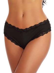 Sexy V-Back Criss Cross Panties Women Floral Lace Underwear Women's Lingerie Briefs - 黑色 - 查看 4