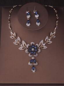 1 Set Women's Teardrop Flower Earrings & Necklace, Red/Blue/Black Teardrop Flower Tassel Necklace, Elegant Delicate Clavicle Chain, Luxury High-End Earrings Jewelry Set