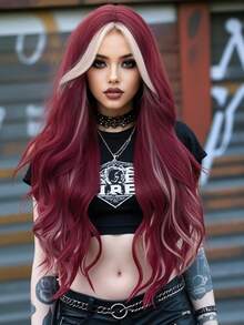 clouder Red Highlight Blonde Extra Long Curly Wig 30 Inch Cosplay Wig Halloween Christmas Wig Elegant Soft Matte Hair Loose Curls Casual Outing Street Punk Wig Rock Wig Fluffy Natural Cool Girl Synthetic Heat-Resistant Fiber Wig Suitable For Women Daily Party Wig Music Festival Wig Avant-Garde College Style Wig Modern Fashion Gothic Wig - 挑染金色 - 查看 2